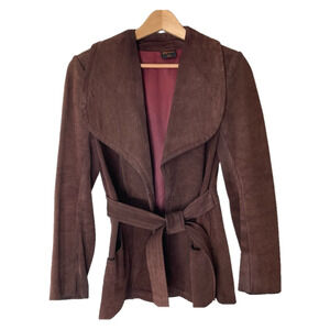 Vintage Suede Belted Jacket Size XS Brown 70s 80s Retro Western Boho